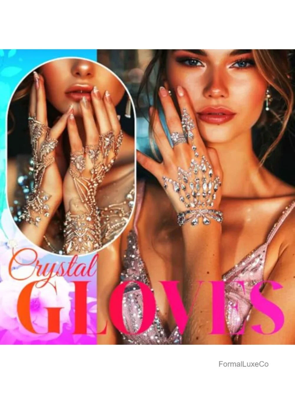 Rhinestone Fingerless Gloves Butterfly Glitter Gloves Crystal Wedding Hand